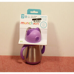 Munchkin Cool Cat Stainless Steel Straw Cup Purple 8oz